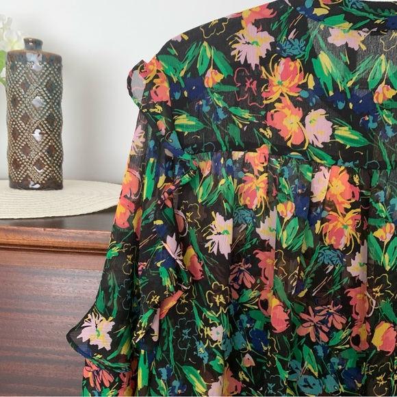 Ted Baker Carita Multi-Colour Floral Ruffle Sleeve Blouse, Size 12 - Picture 12 of 16